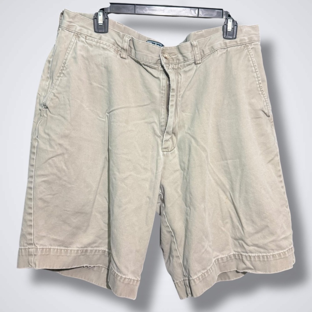 Polo Ralph Lauren Shorts Men's 36 Solid Beige chinos Preppy Flat Front preppy